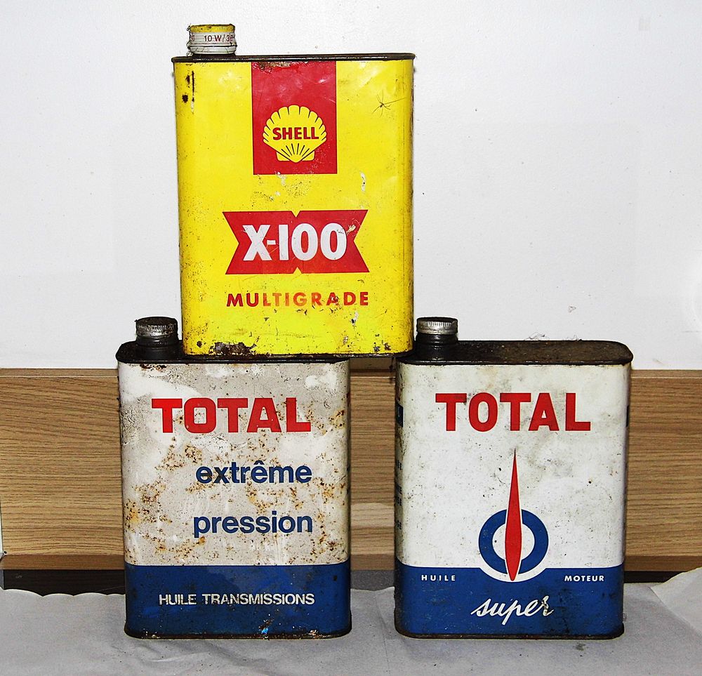 Lot de 3 Bidons huile TOTAL SHEL voiture vintage collection garage 35 Dunkerque (59)
