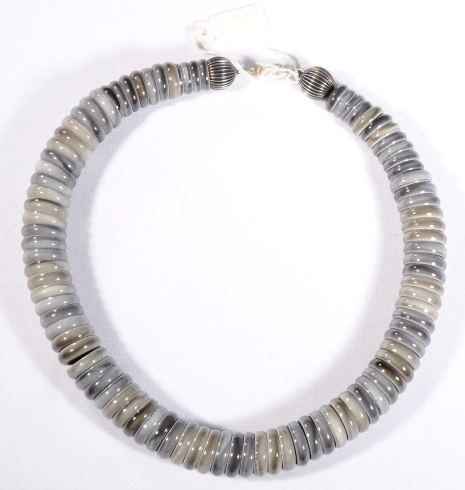 BIJOU ANCIEN COLLIER VINTAGE EN EMAIL GROS EMAUX GRIS 30 Nice (06)