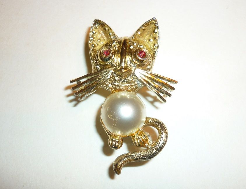 Bijou fantaisie vintage BROCHE CHAT (attache �pingle) 15 Loivre (51)