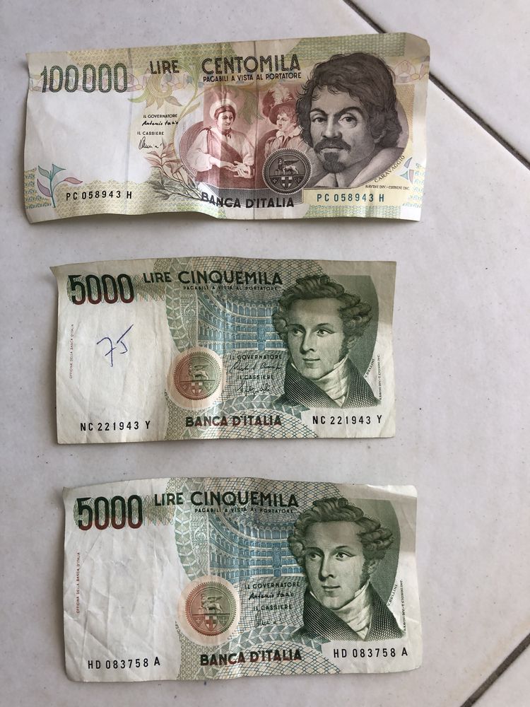 1 billet 100000 lires 1994 et 2 billets de 5000 lires 1985 100 Le Cannet (06)