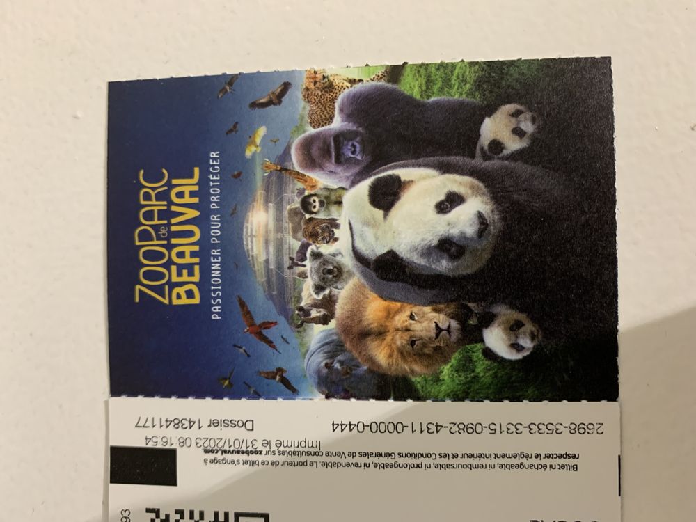 Billet zoo BEAUVAL 20 Rosny-sous-Bois (93)