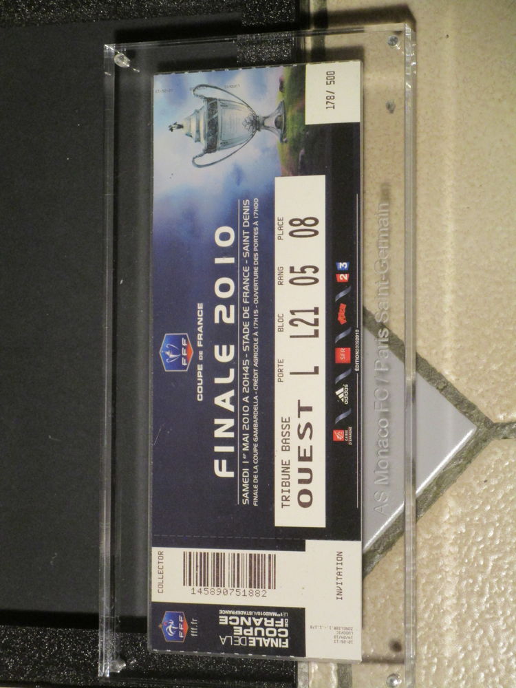 BILLET COLLECTOR FINALE COUPE DE FRANCE 2010 SOUS RESINE 25 Villepinte (93)