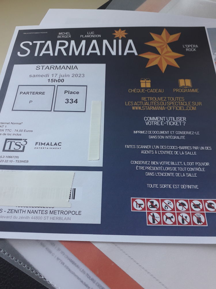Billet(s) de concert Starmania 74 Chambray-l�s-Tours (37)