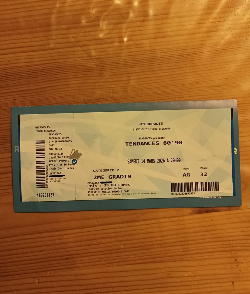 Billet concert Tendances 80' 90 Besan�on 38 Vesoul (70)