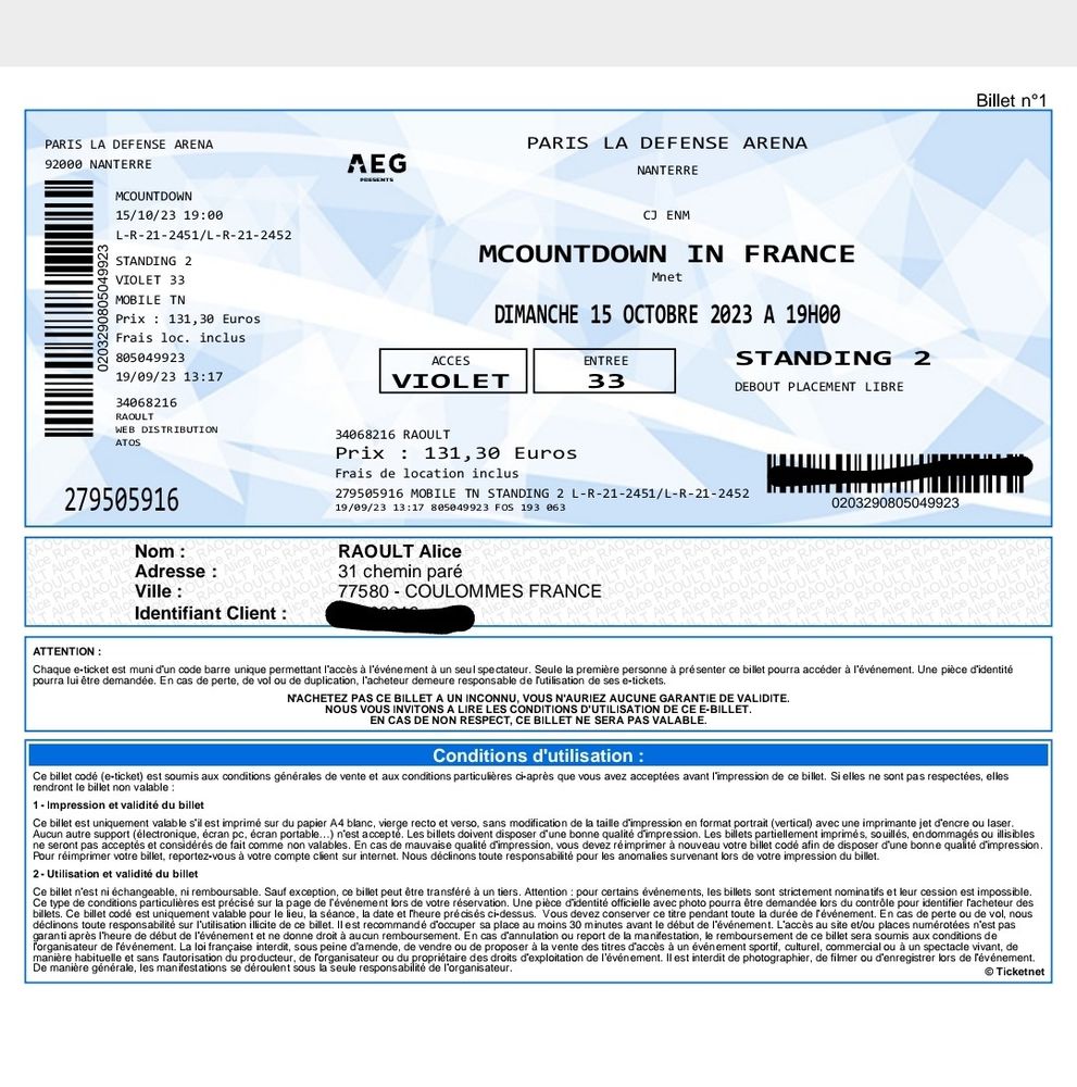 Billet fosse 2 mcountdown in France 150 Coulommes (77)