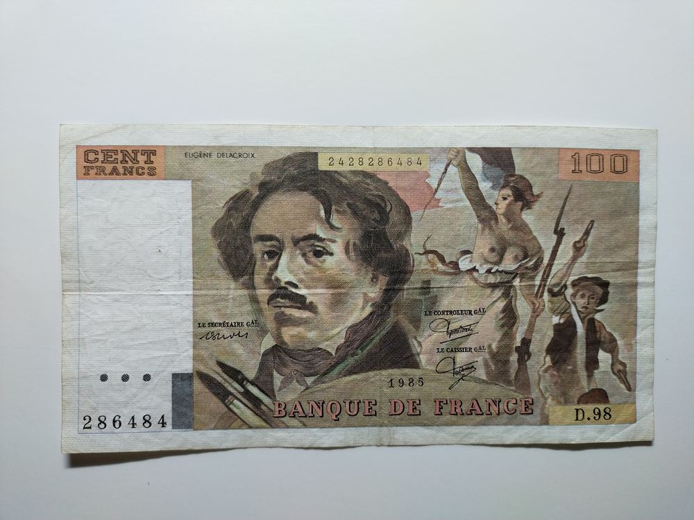billet de 100 francs     EUGENE DELACROIX     ann�e 1985 . 25 Dolus-d'Ol�ron (17)
