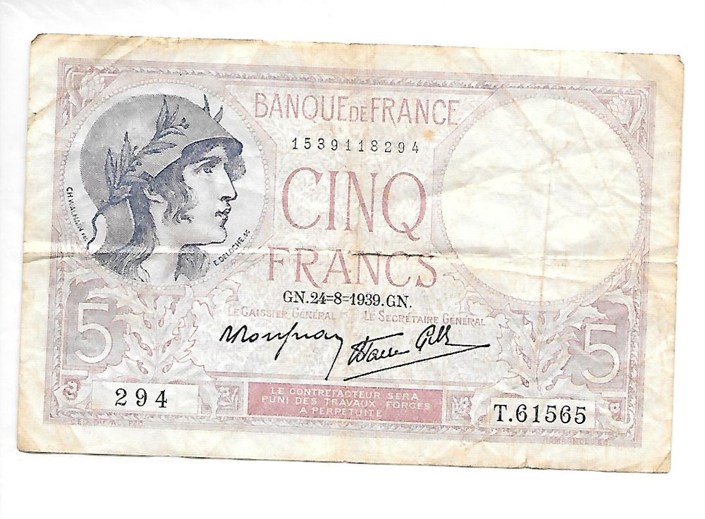 BILLET DE 5 FRANCS 15 Rosheim (67)