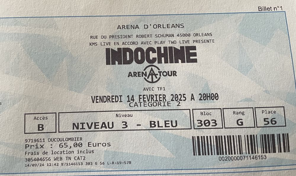 Billet Indochine Arena Tour 80 Montigny-le-Bretonneux (78)