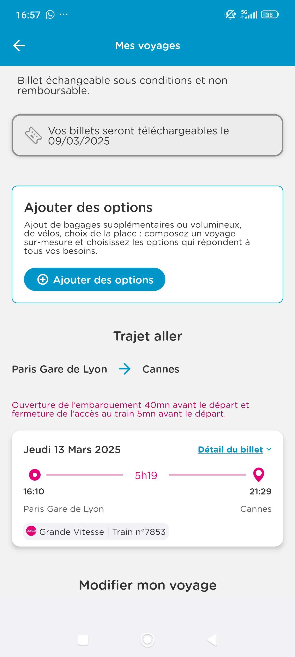 billet tgv Paris/Cannes jeudi 15 mars 2025 35 Paris 15 (75)
