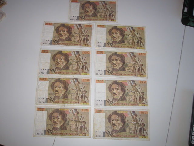 Lot de 9 billets de 100Franc Delacroix 70 Poitiers (86)