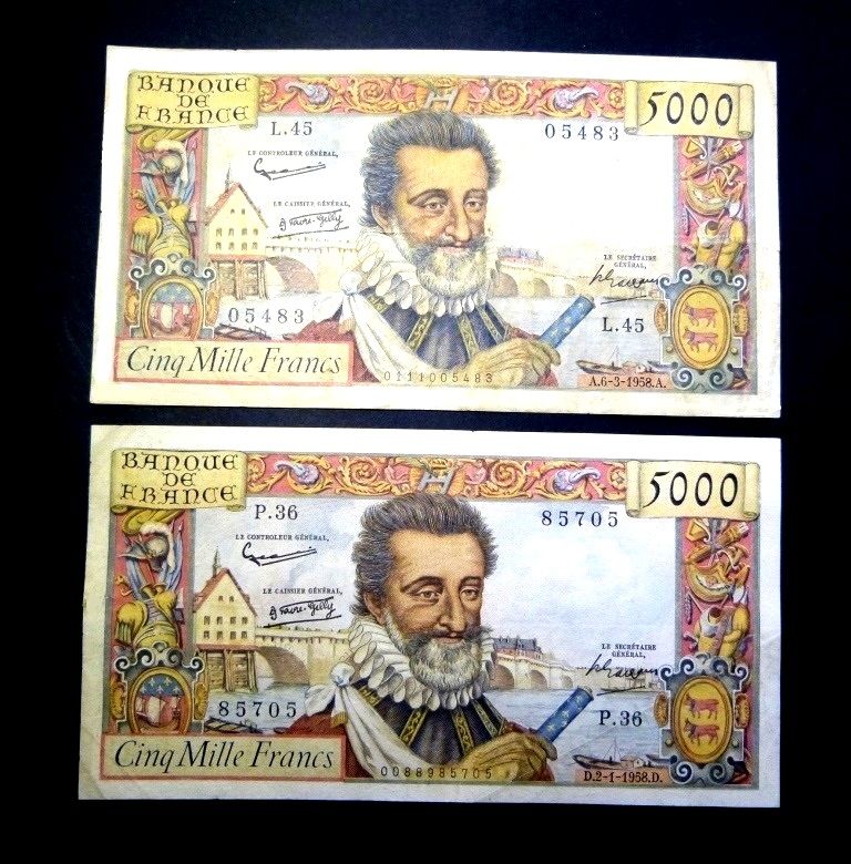     F 49    LOT   DE  2 BILLETS  5000   F   HENRI IV   SPL 1330 Raismes (59)