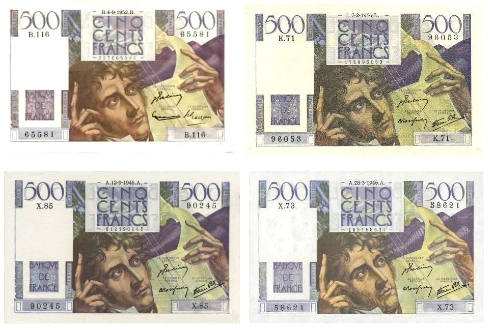  F 34   LOT   DE 4 BILLETS  500 F  CHATEAUBRIAND   NEUFS 675 Raismes (59)