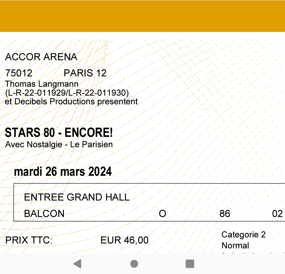 2 billets concert Stars 80 mardi 26 mars � Paris
35 Paris 12 (75)