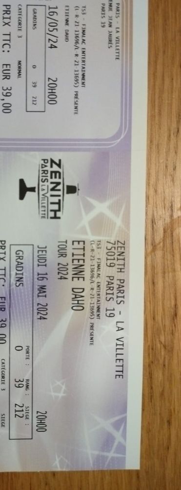 2 billets �tienne Daho Zenith La Villette Paris jeudi 16 mai 39 Paris 19 (75)