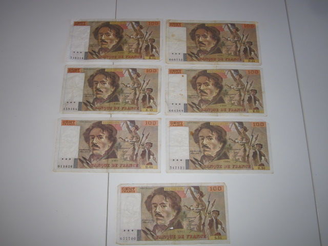 Lot 7 billets de 100 Francs (Delacroix) année 1981
55 Poitiers (86)