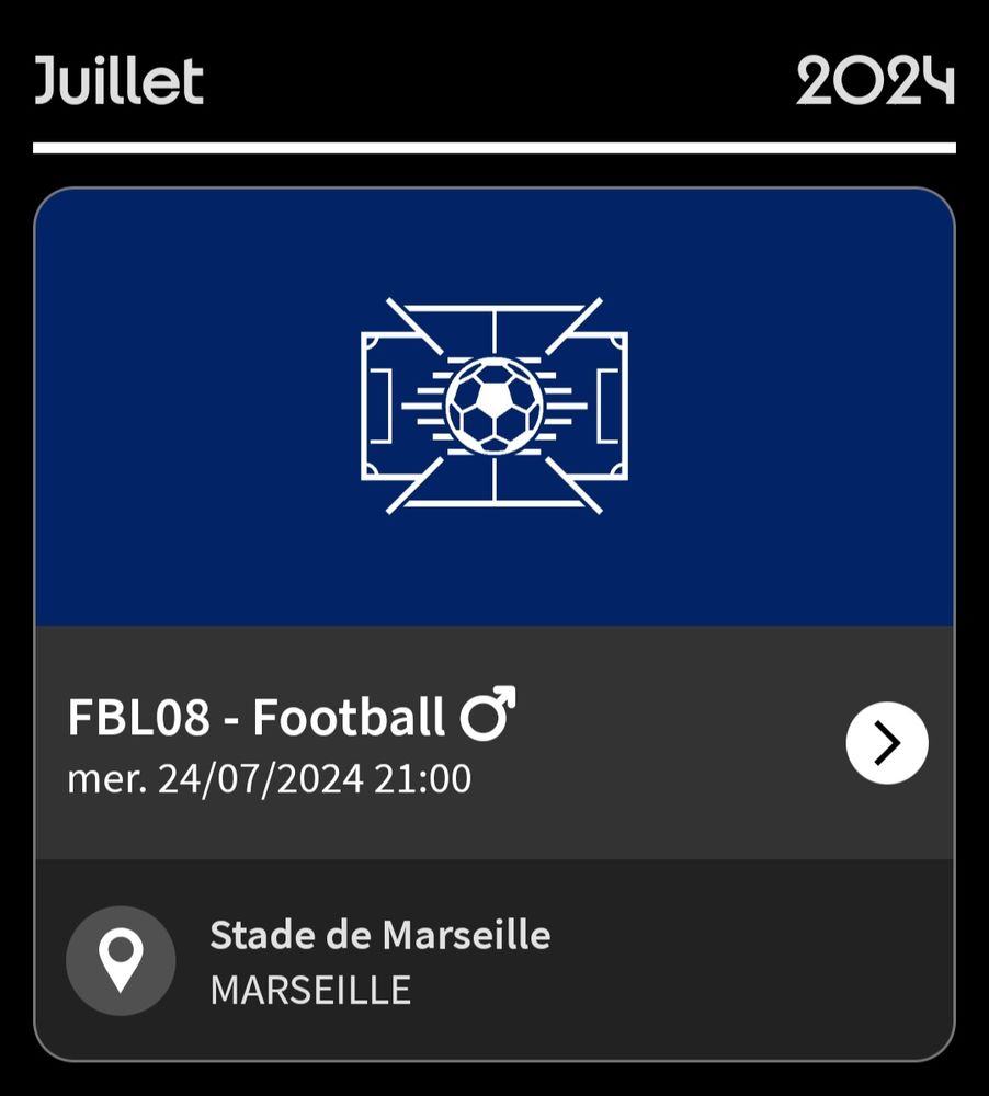 Billets match ouverture football JO2024 24 juillet 2024 21h 120 Paris (75)