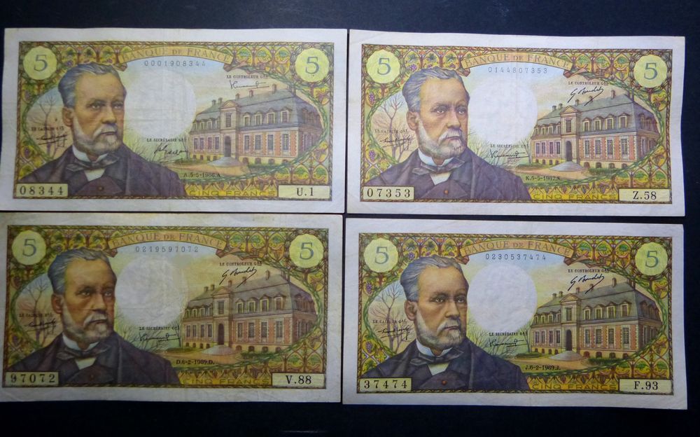   F61 LOT DE 4 BILLETS  5 F PASTEUR  NEUFS 385 Raismes (59)