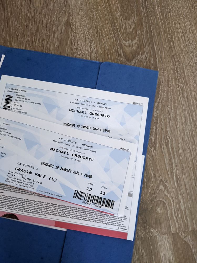 2 billets pour assister au concert de Mikael Gregorio 40 Saint-Herblain (44)