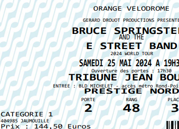 2 billets pour BRUCE SPRINGSTEEN au v�lodrome le 24/05/24 220 Roquemaure (30)