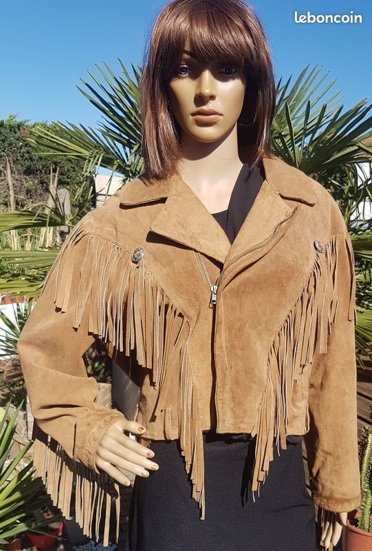 Blouson western � franges en cuir couleur camel neuf 90 Agde (34)
