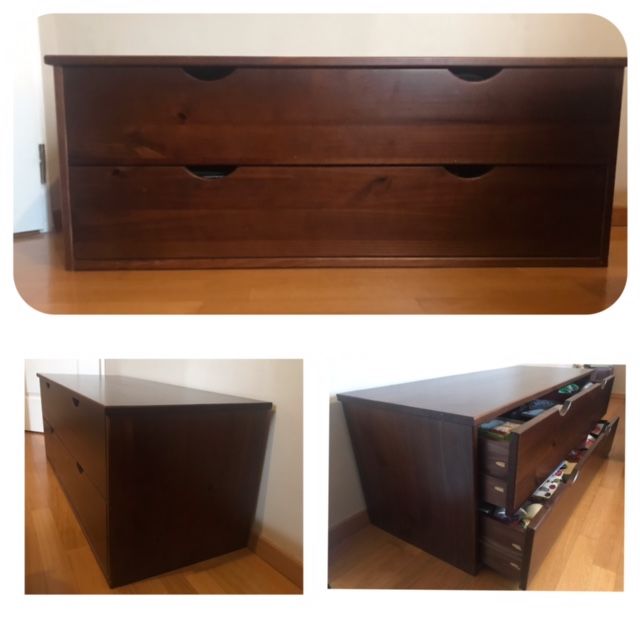 Lit bois marron 140x200 + sommier � lattes + petite commode 150 Tullins (38)