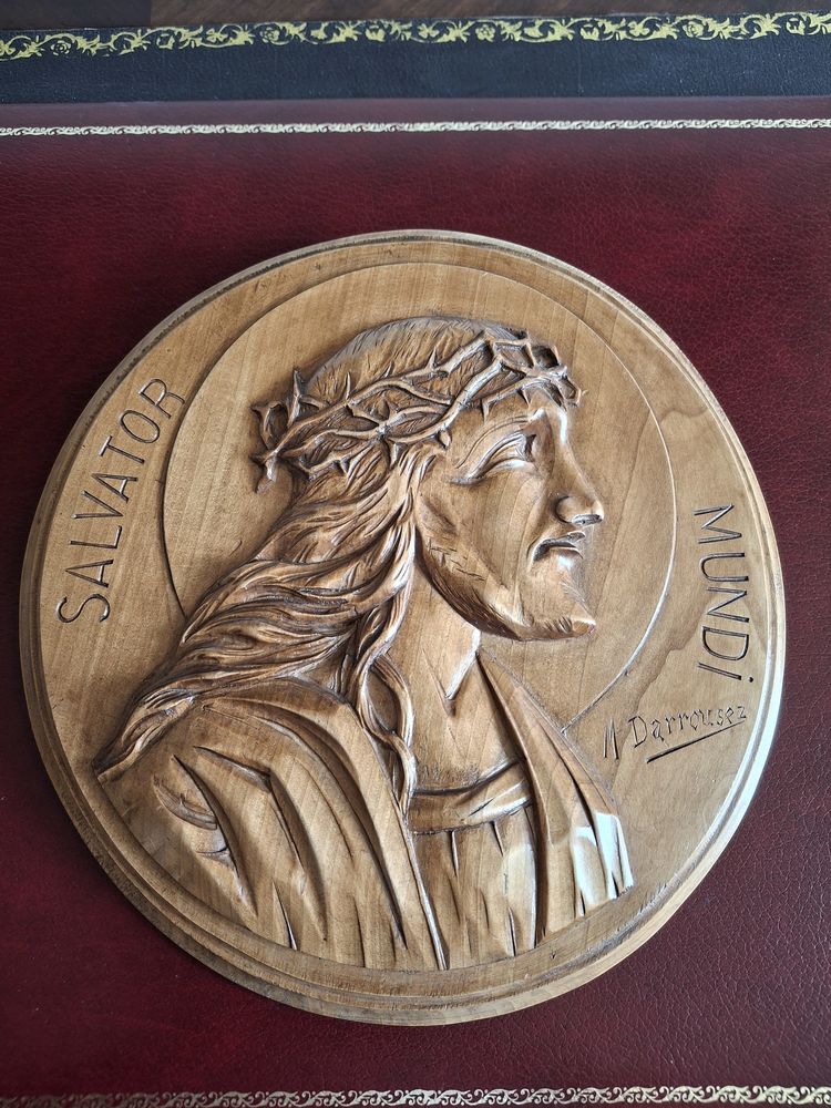 Bois sculpt� monoxyle sign� Christ sauveur du monde 39 Vichy (03)