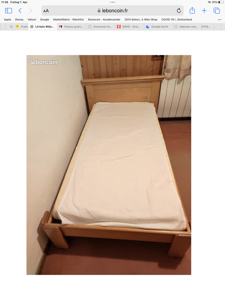 Lit de 90 en bois et tr�s bon �tat 100 Les Houches (74)