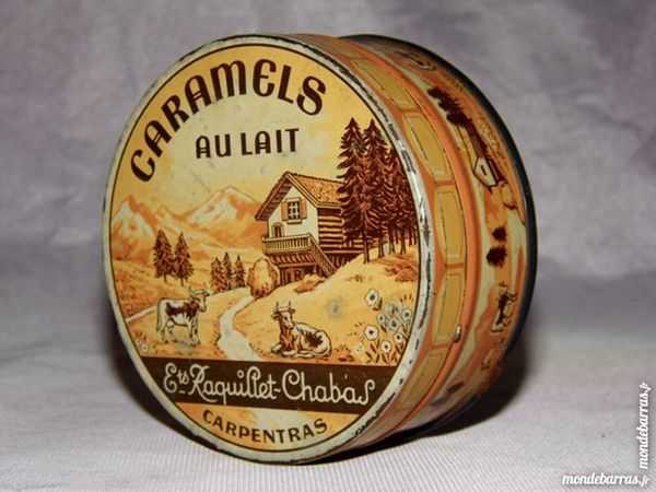 Boite ancien publicitaire CARAMEL RAQUILLET CHABAS 10 Dunkerque (59)