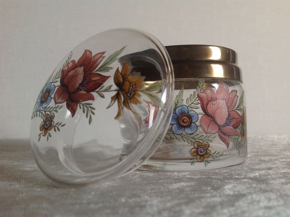 BOITE BONBONNI�RE VINTAGE EN VERRE D�COR FLEURS Envoi Possib 22 Tr�gunc (29)