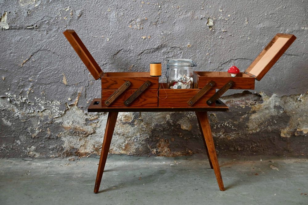 Bo�te � couture travailleuse en ch�ne bricolage pieds compas 140 Wintzenheim (68)