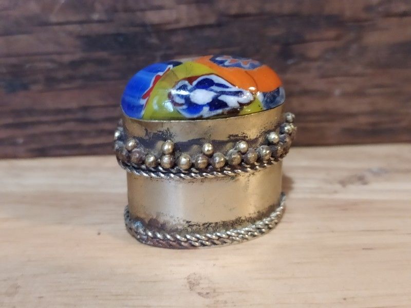 Bo�te � Pilules Pilulier M�tal et Verre Millefiori Murano 35 Loches (37)