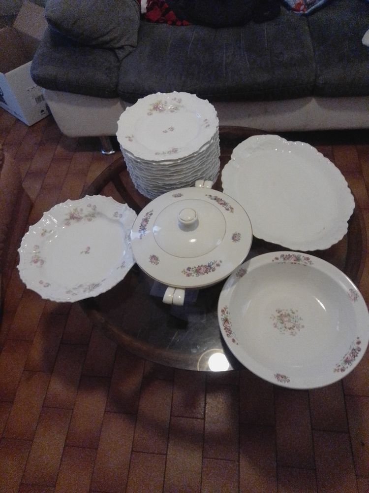 bonjour. un lot de 16 assiettes en porcelaine plus 3 plats en porcelaine et une soupi�re en v�ritable opaque. 120 Toulon (83)