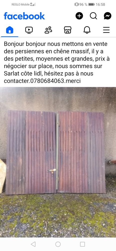 Bonjour je met en un lot de volet persiennes en ch�neg 50 Sarlat-la-Can�da (24)