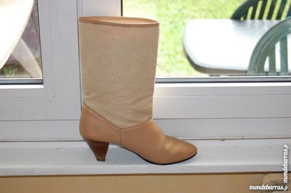 boots beige en cuir et toile 15 Mouvaux (59)