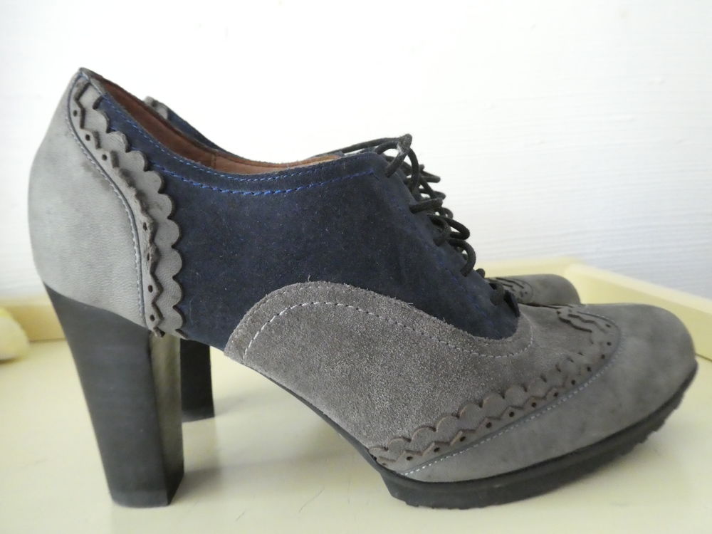 bottines bicolores grises � talons, cuir nubuck 15 Marseille 9 (13)