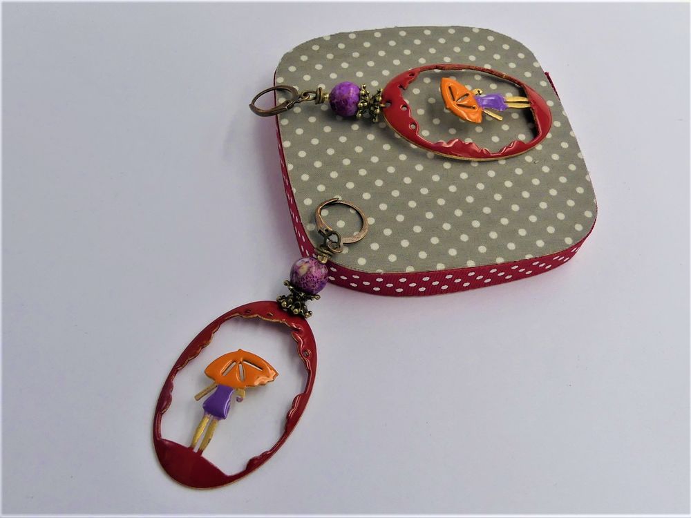 Boucles d'oreilles cuivre �maill�, perles jaspe s�diment 9 Viroflay (78)