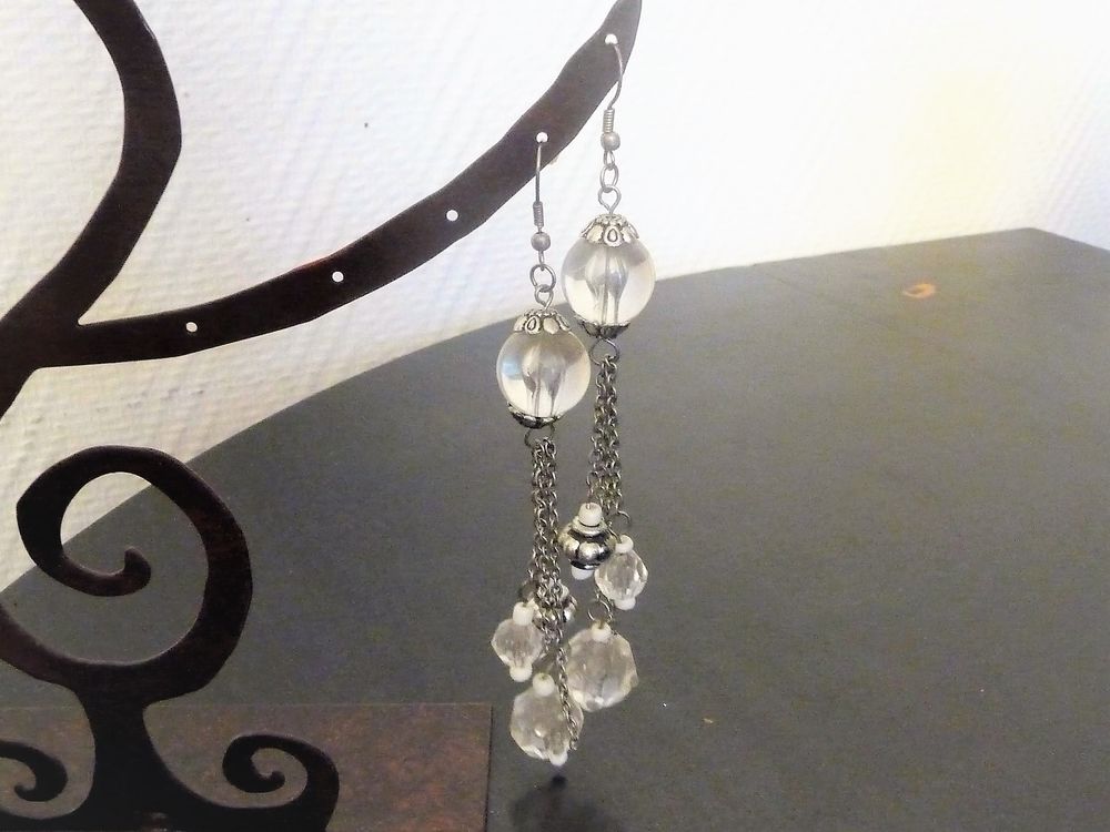 Boucles D'oreilles Pendant M�tal Argent� Boules Transparent 10 Paris 15 (75)