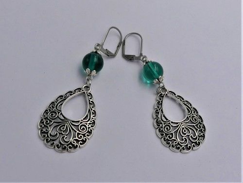 Boucles d'oreilles po�tiques, laiton argent�, perles rondes 7 Viroflay (78)