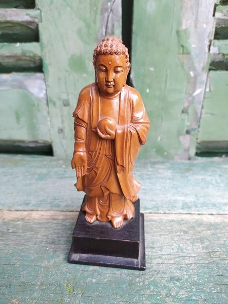 Bouddha en Bois Sculpté sur Socle Art Asiatique Asie Chine 30 Loches (37)