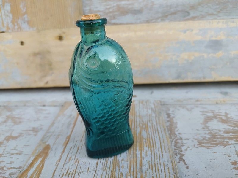 Bouteille Verre Bleu Publicitaire Poisson Bitters Fisch's 
22 Loches (37)