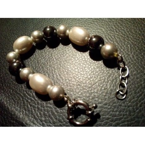 Bracelet acier fausses perles noires et blanches 12 Jussey (70)