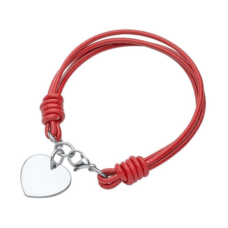 Bracelet cuir rouge avec m�daillon coeur - r�f p5 8 Cr�on (33)