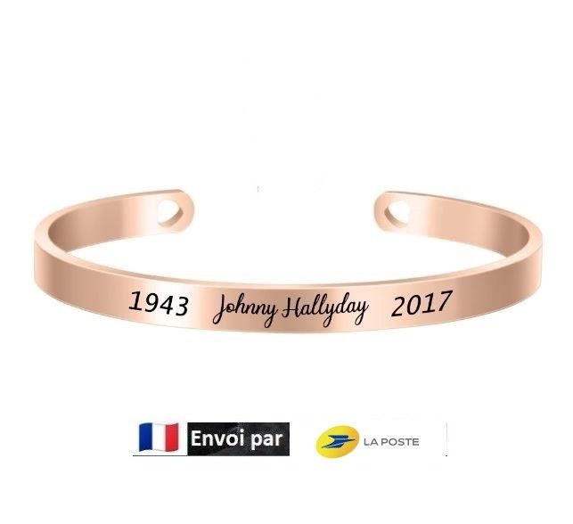 Bracelet hommage dat� Johnny Hallyday avec cha�ne - Rose dor 10 Audruicq (62)