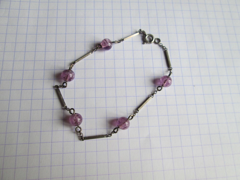 Bracelet fin métal argenté et perles violettes 5 Herblay (95)