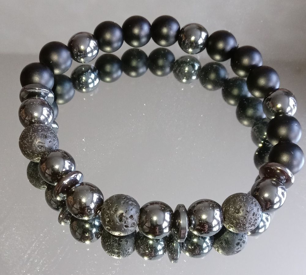 Bracelet pierre de lave, hematite et agate en pierre naturel 8 Roissy-en-Brie (77)