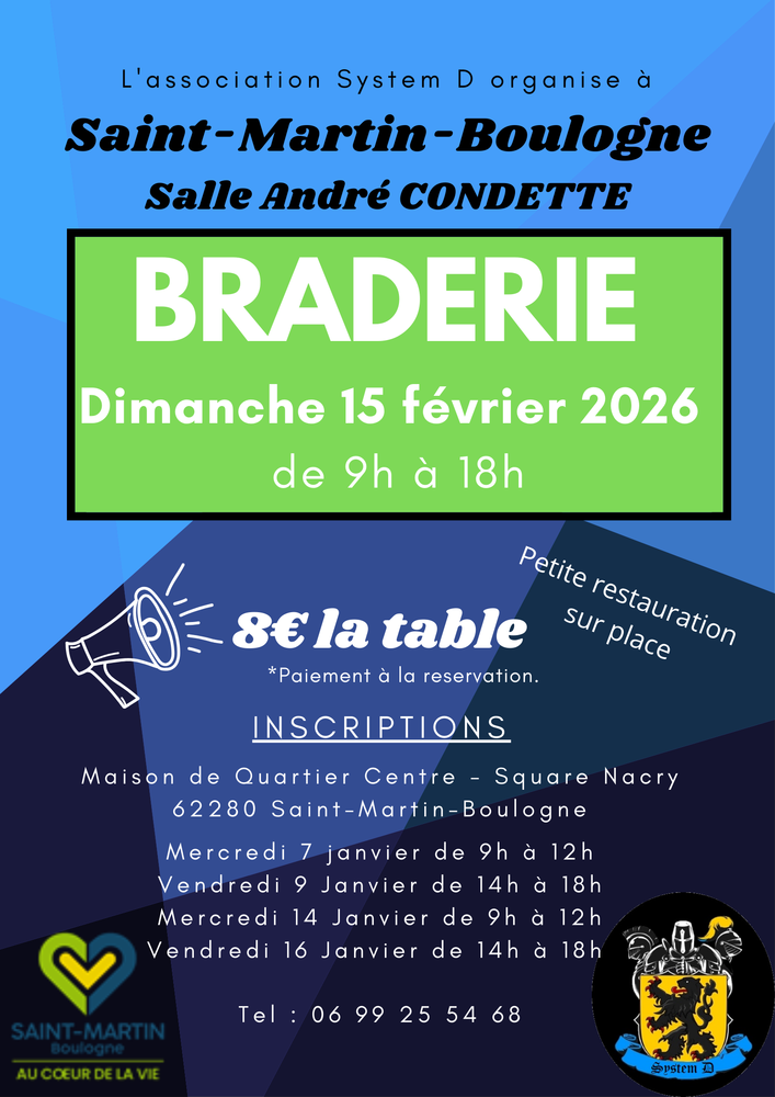 Braderie Dimanche 15 f&eacute;vrier 2026 0 Saint-Martin-Boulogne (62)