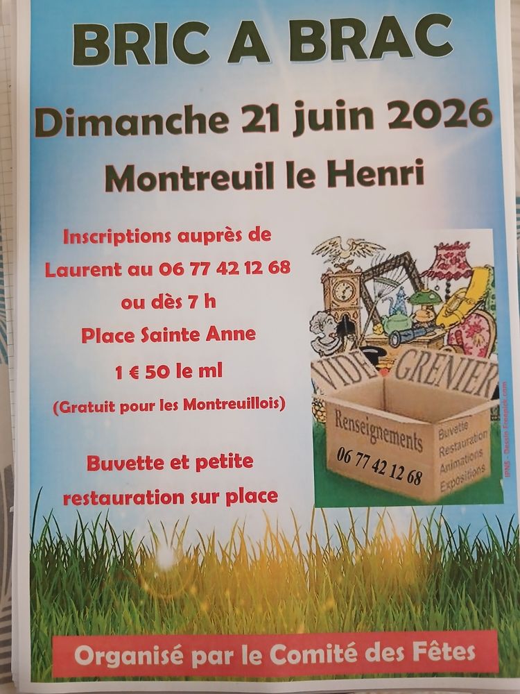 BRIC A BRAC
Organis&eacute; par le COMITE DES FETES 0 Montreuil-le-Henri (72)