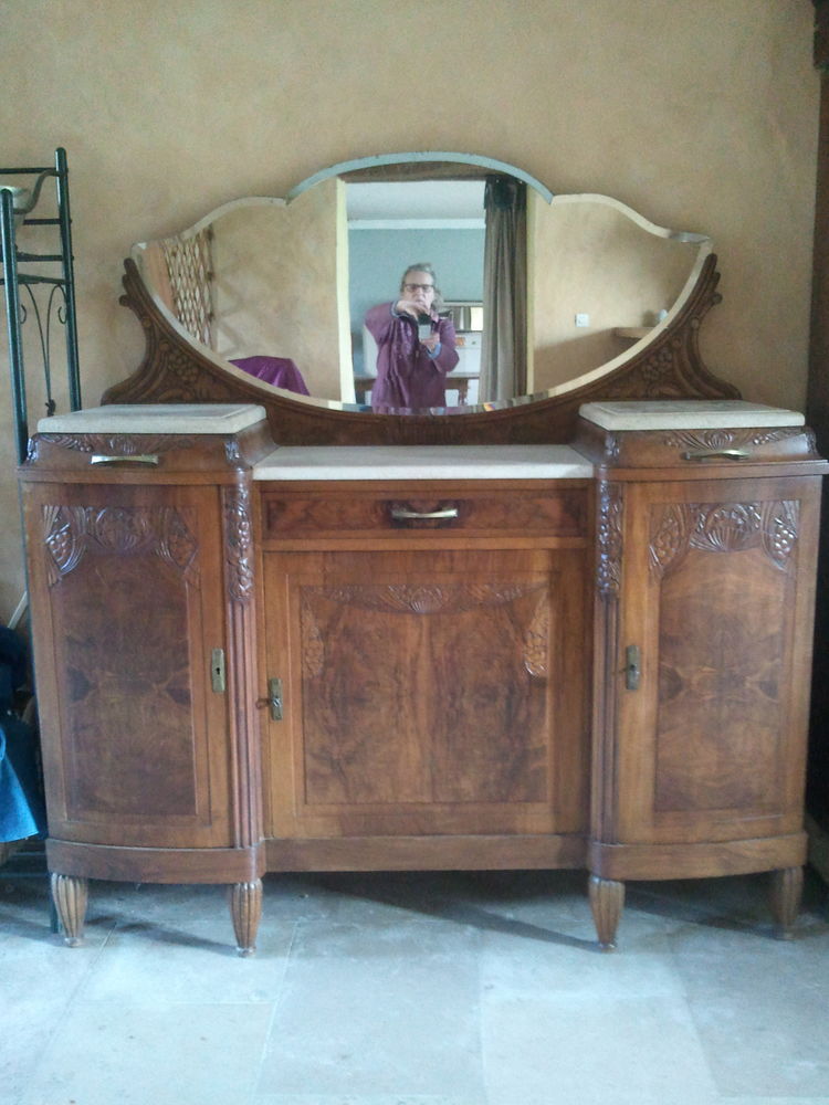 Buffet 1930 en noyer : 3 portes + miroir dessus pierre 0 Laignes (21)