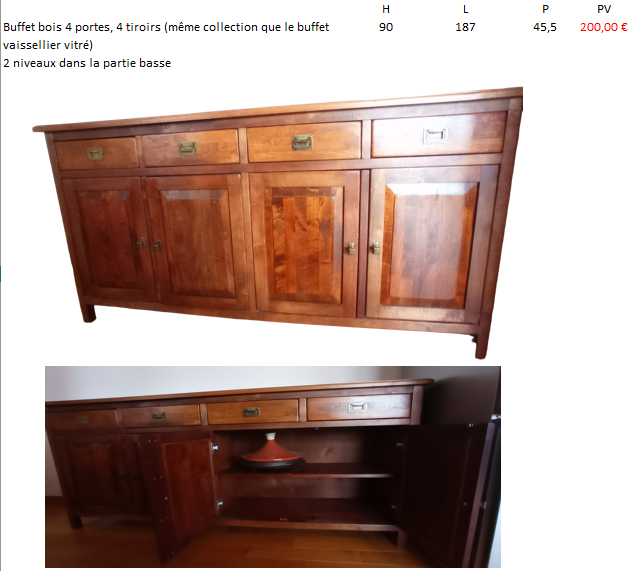 BUFFET BOIS 4 PORTES, 4 tiroirs 200 Maubeuge (59)