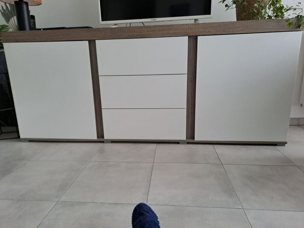 Buffet contemporain blanc mat et bois 350 La Richardais (35)